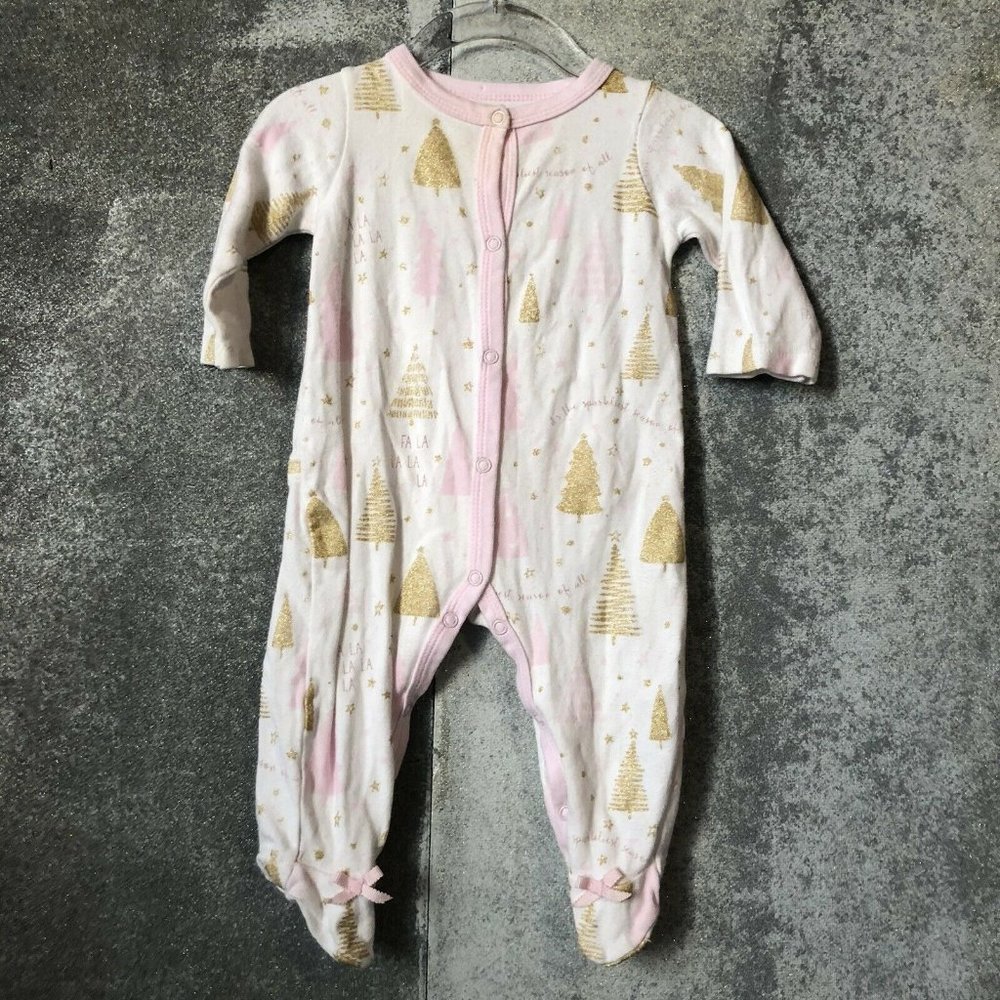 3-6 m Mud Pie Pink Gold Christmas Trees Baby Girls